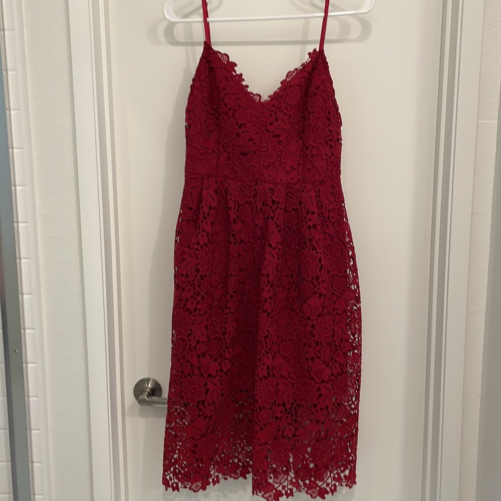 ASTR the Label - red lace illusion dress EUC